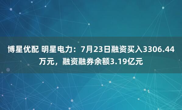 博星优配 明星电力：7月23日融资买入3306.44万元，融资融券余额3.19亿元