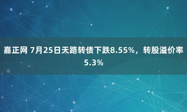 嘉正网 7月25日天路转债下跌8.55%，转股溢价率5.3%